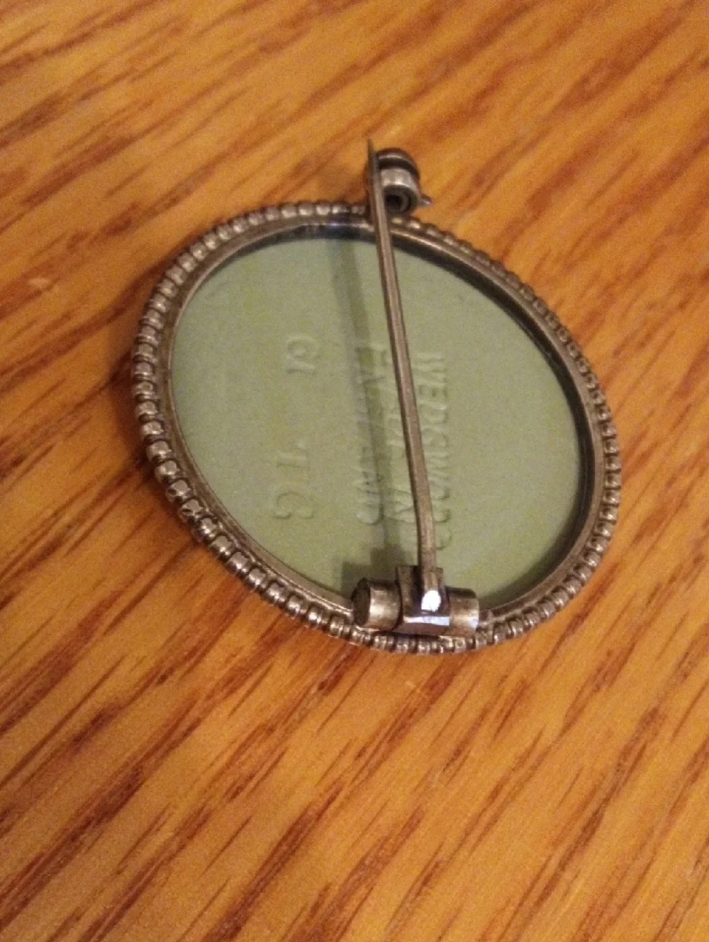 Wedgwood Sage Green Jasperware Backed Pin with Silver Rim